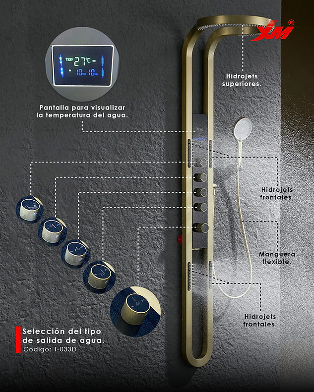 Columna de Ducha Inteligente Dorado T-033D Xm Premium