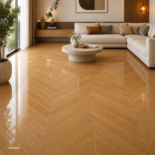 Porcelanato Madera Cerezo 60x60 cm vitrificado Carving - Premium Caja 1.44m2 / 4 pz