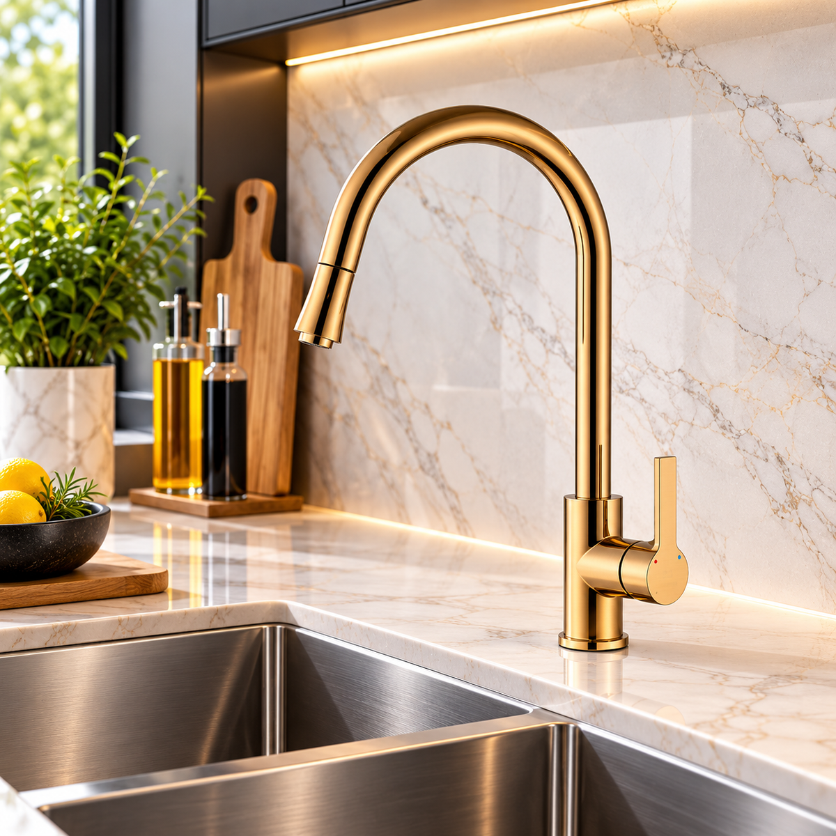 Mezcladora Monocomando para Cocina al Mueble Bronce Gold – Fratelli Premium