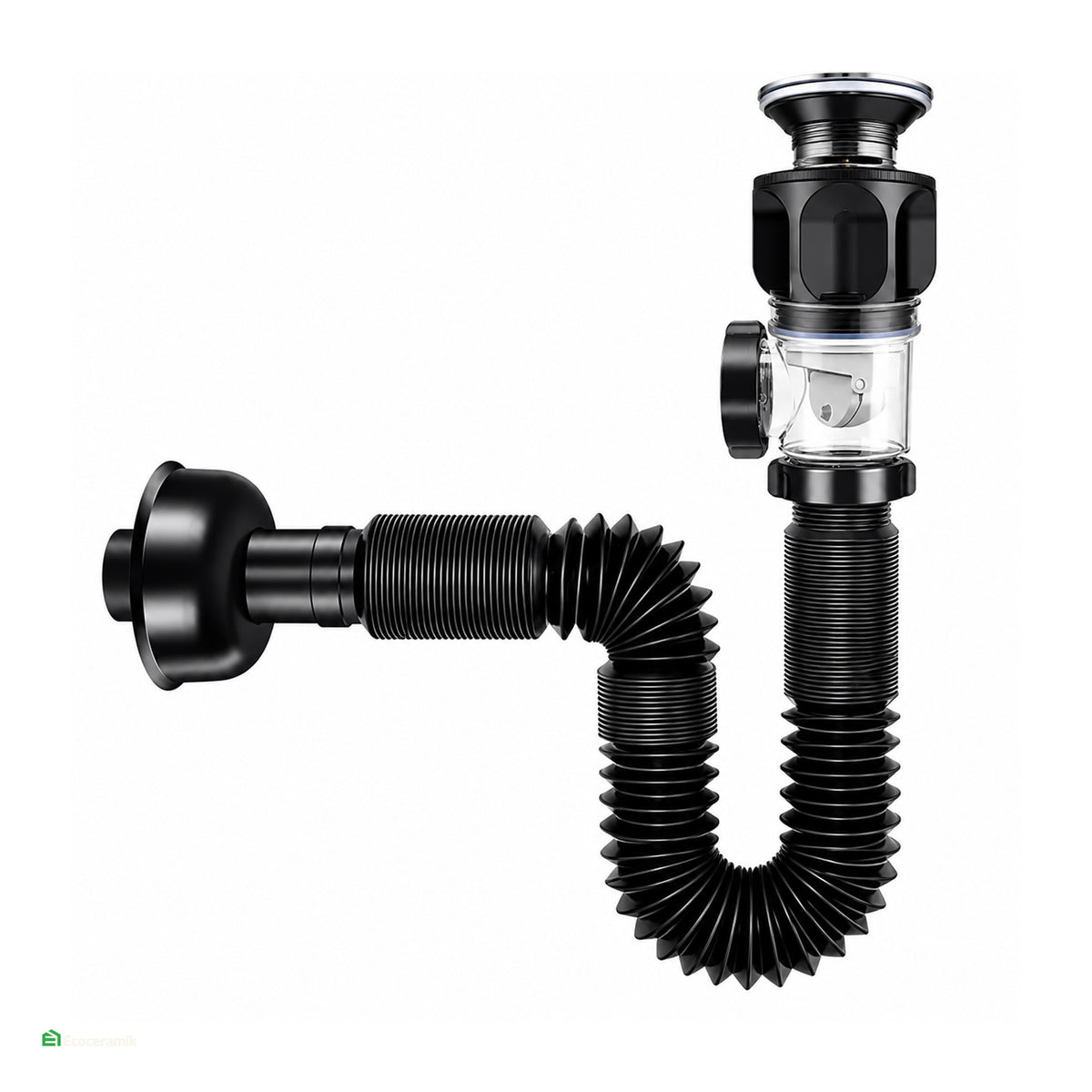 Desagüe Sifón Corrugado Negro AntiOlor Push Cromado | Fratelli