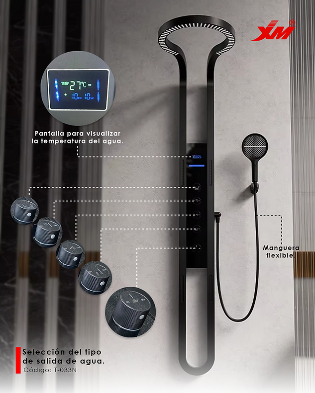 Columna de Ducha Inteligente Negro T-033N Xm Premium