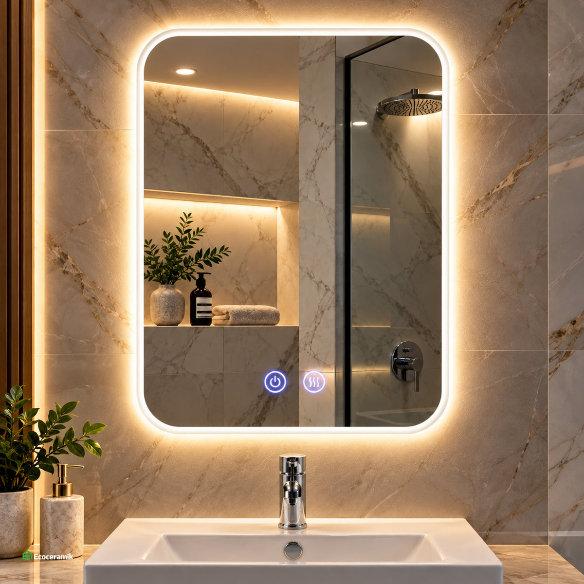 Espejo de Led Vertical Curvo 3 Luces con Antiempañante 50x70 cm Eco