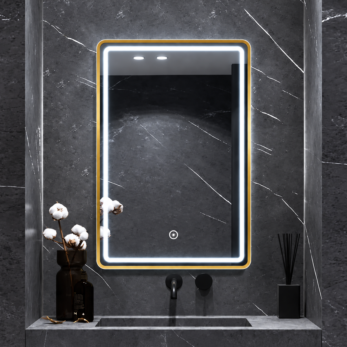 Espejo LED Rectangular MARCO DORADO - 68N NEW – 60 × 80 cm
