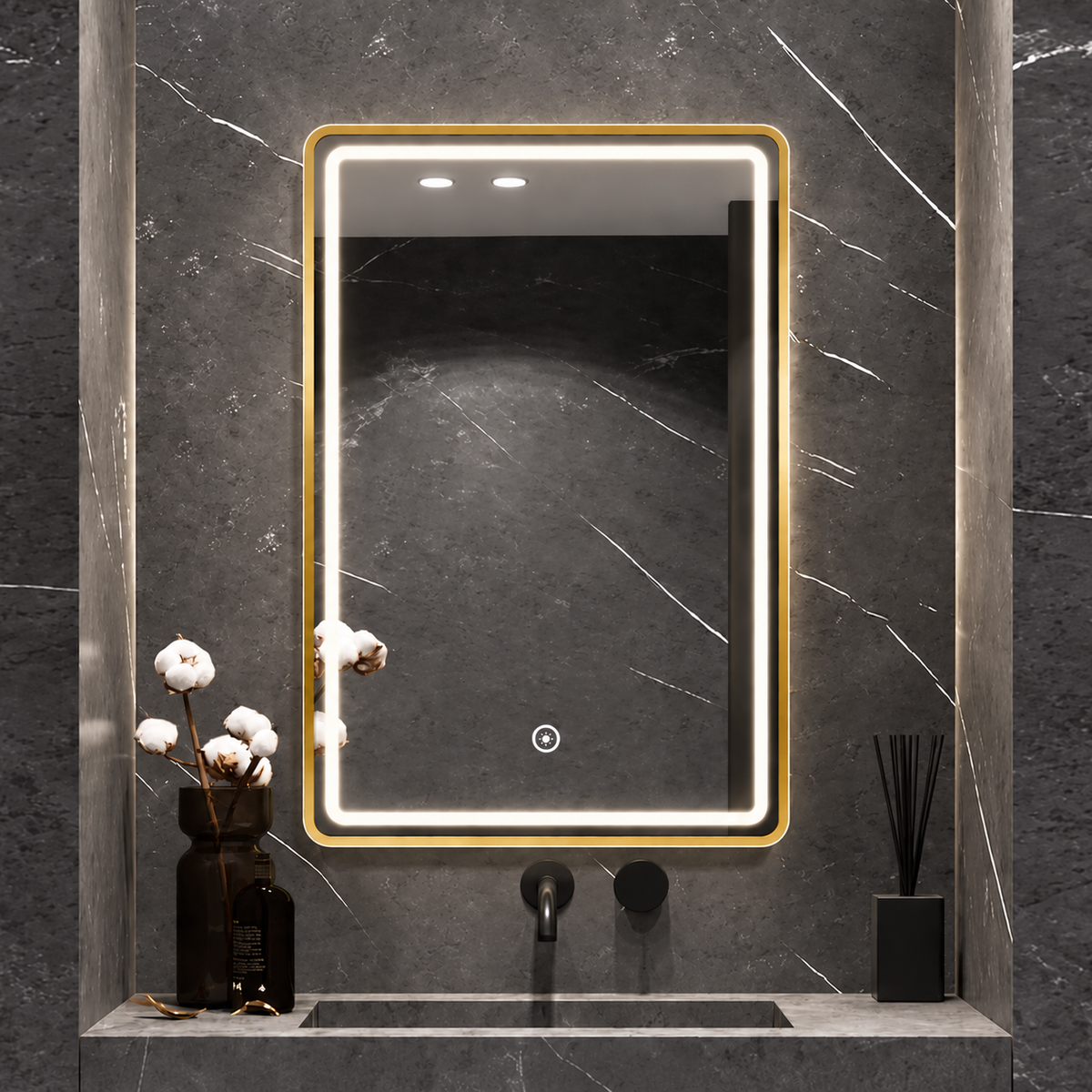 Espejo LED Rectangular MARCO DORADO - 68N NEW – 60 × 80 cm