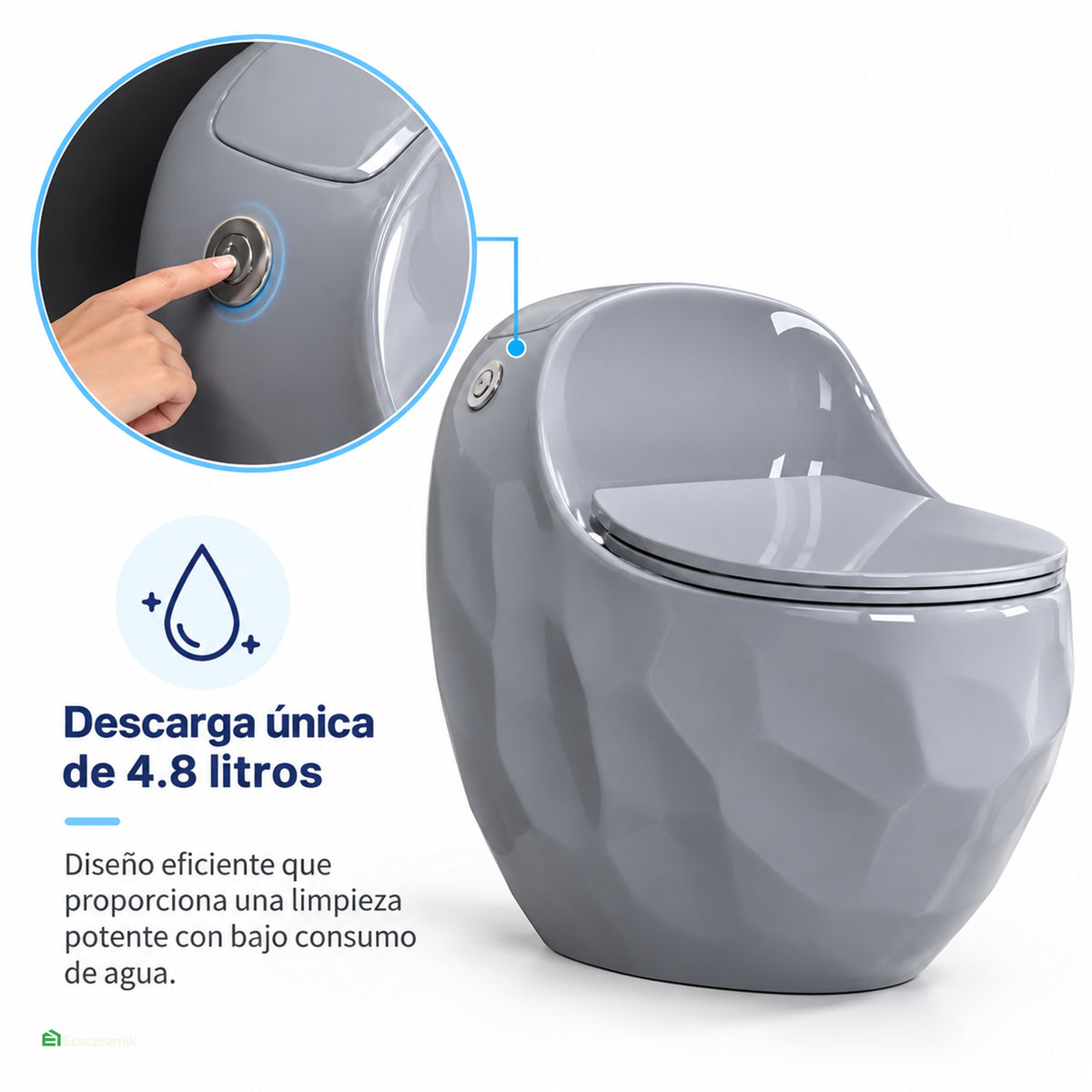 Inodoro One Piece Huevito Rocoso Gris - Gaia Premium