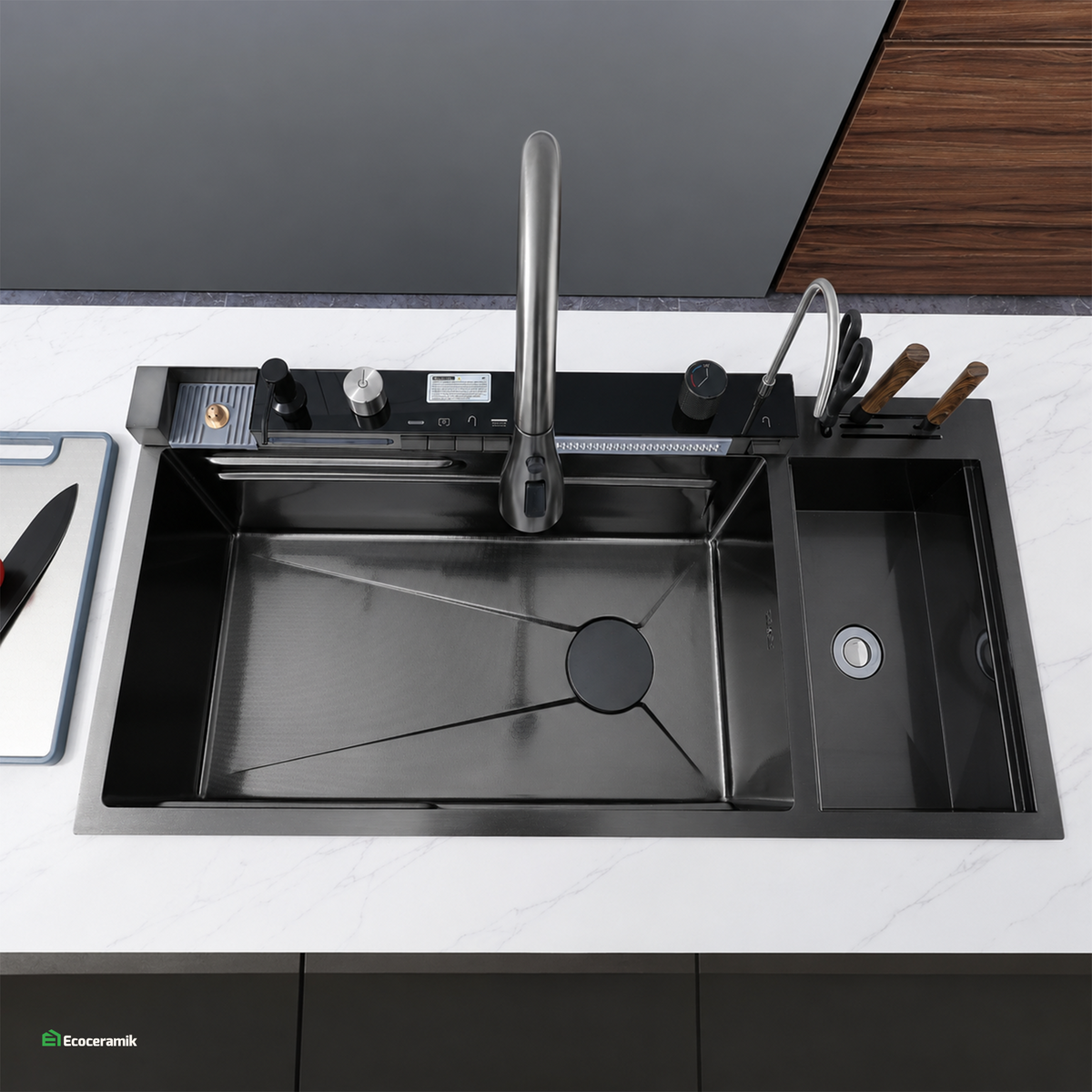 Lavadero de Cocina Multifuncional 5 teclas PortaPlatos SUS 304 c/Negro 95X46X22 - Premium
