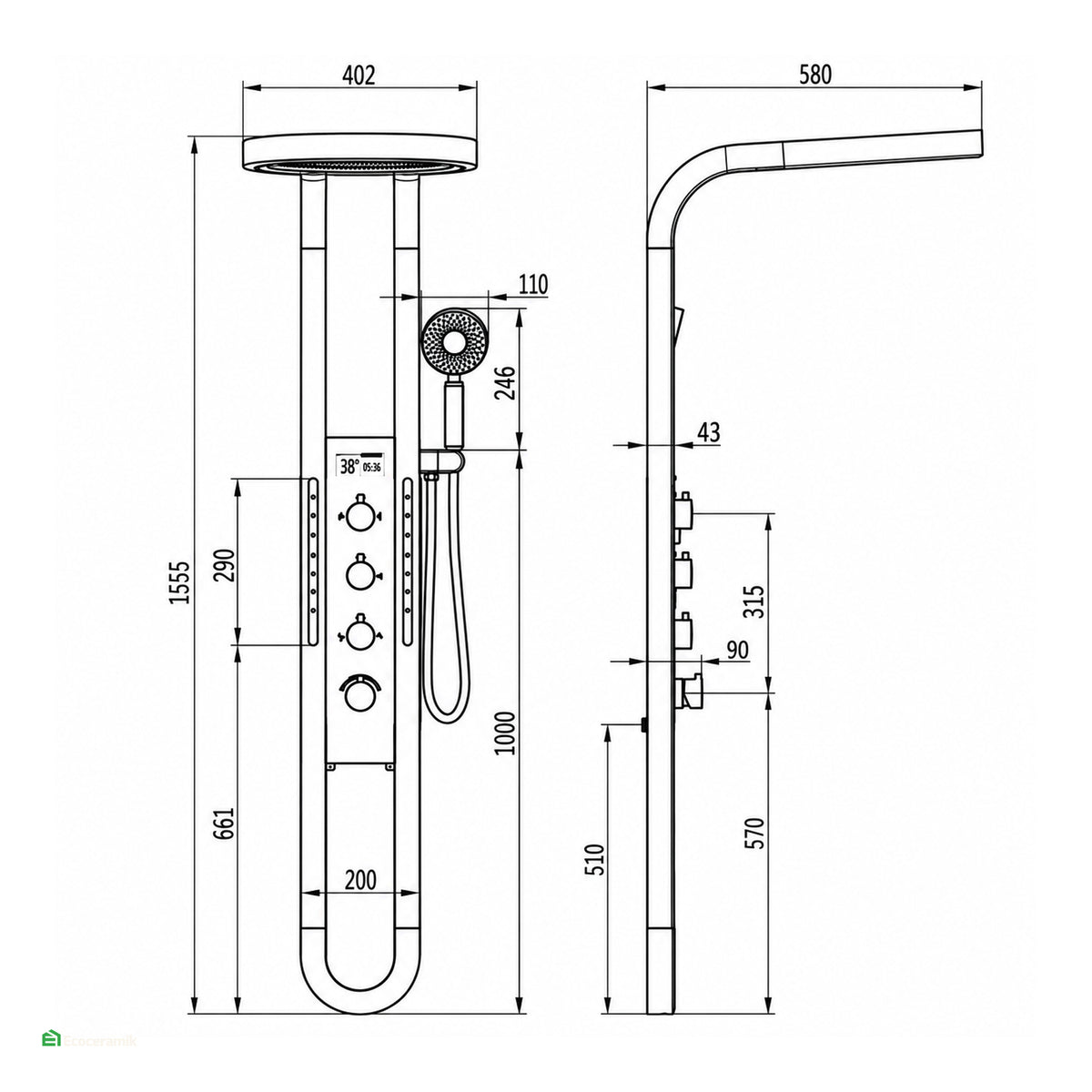 Columna de Ducha Inteligente Quimera Gold - Fratelli Signature