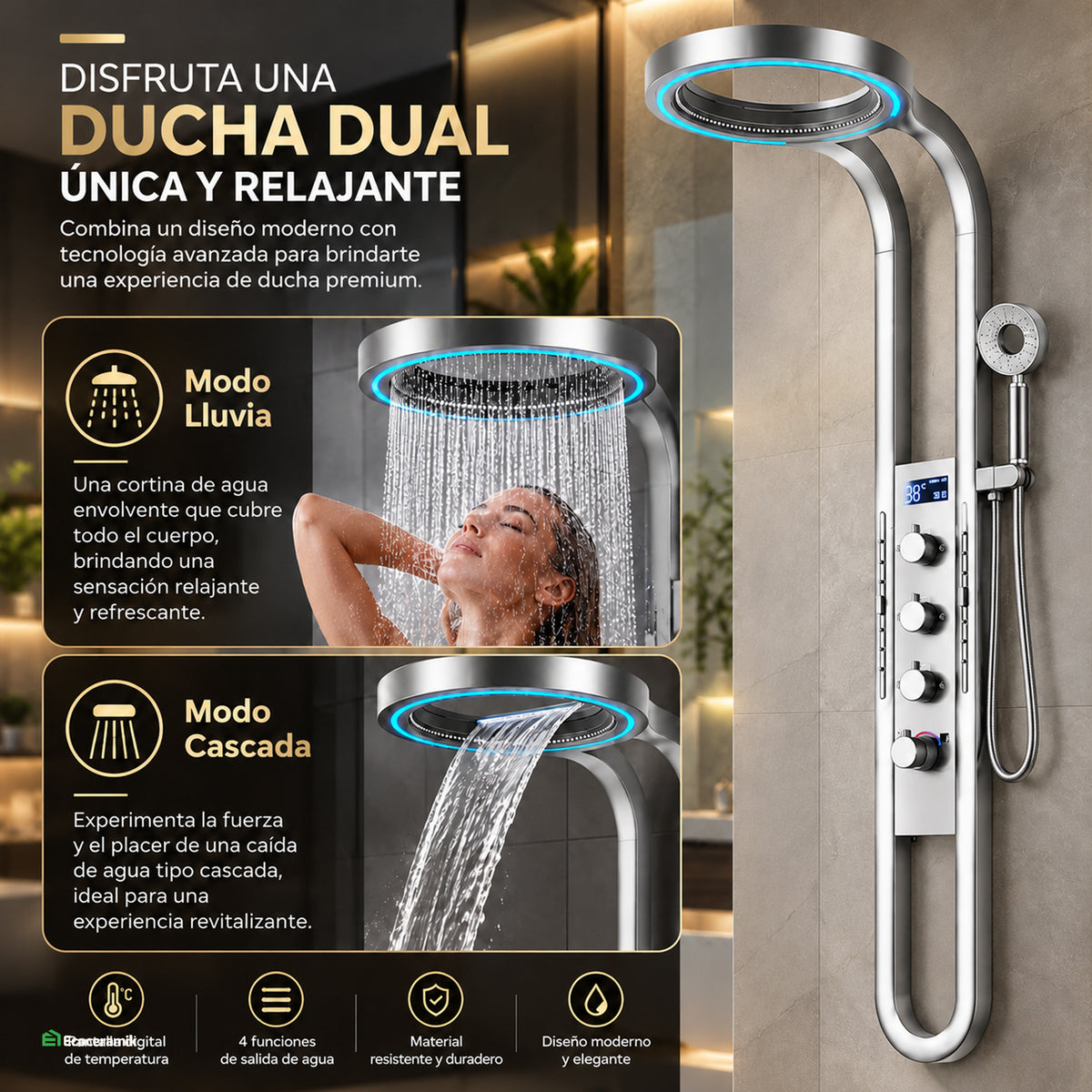 Columna de Ducha Inteligente Quimera Plateado - Fratelli Signature