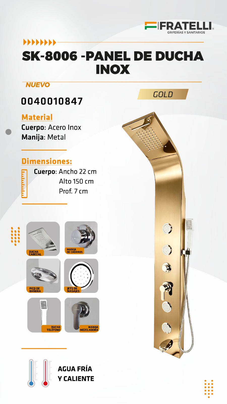 Panel de Ducha Inox SK-8006 Gold Fratelli - Premium