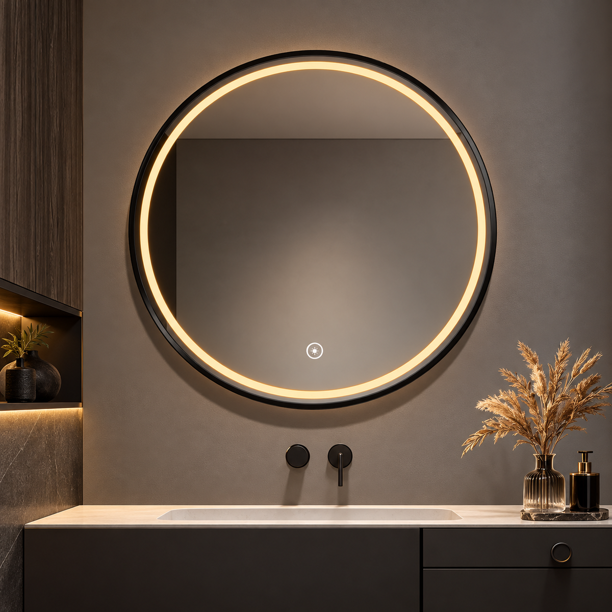 Espejo Circular LED Touch 60 × 60 cm – Modelo TCR6060B Borde Negro