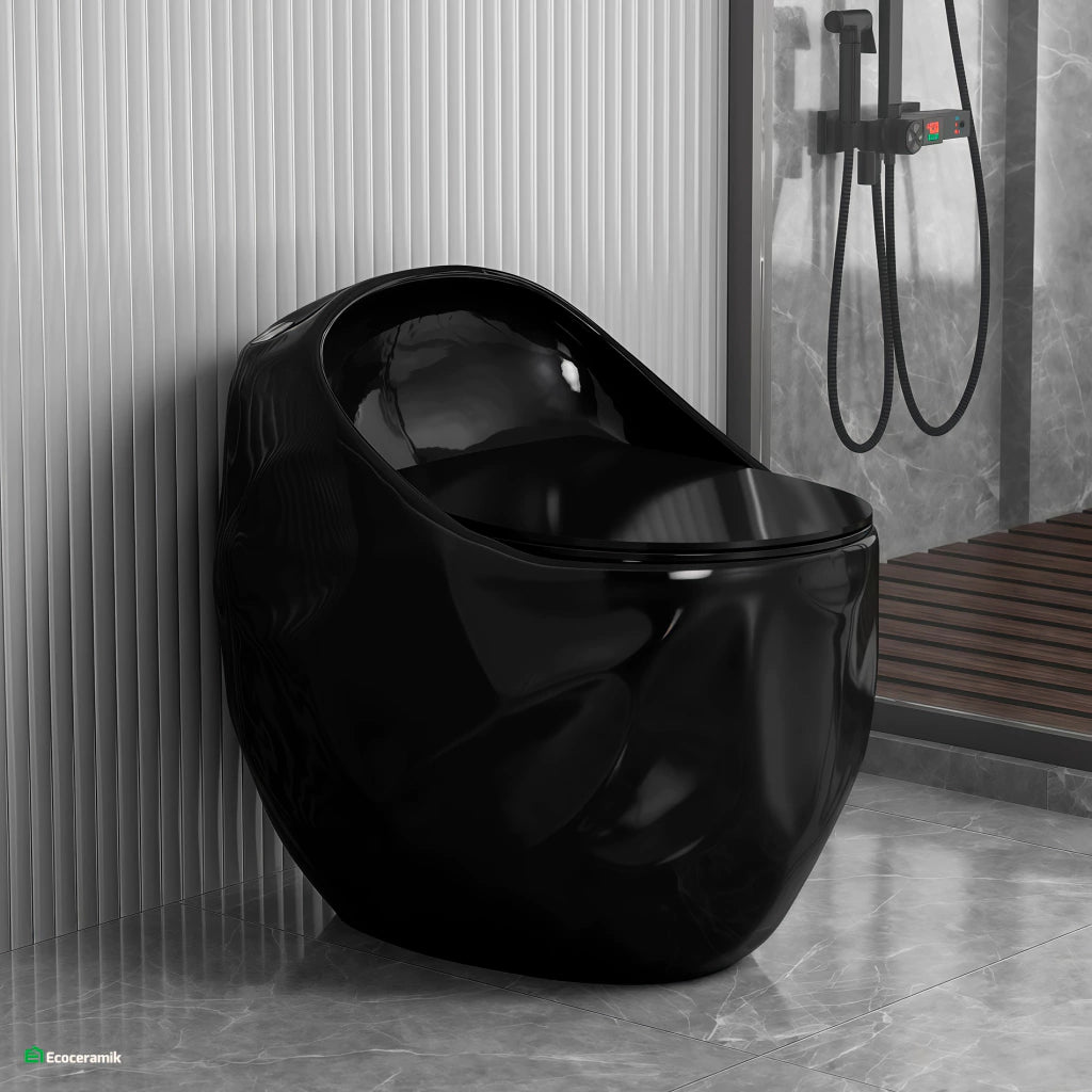 Inodoro One Piece Rocoso Negro - Modelo Huevo Premium