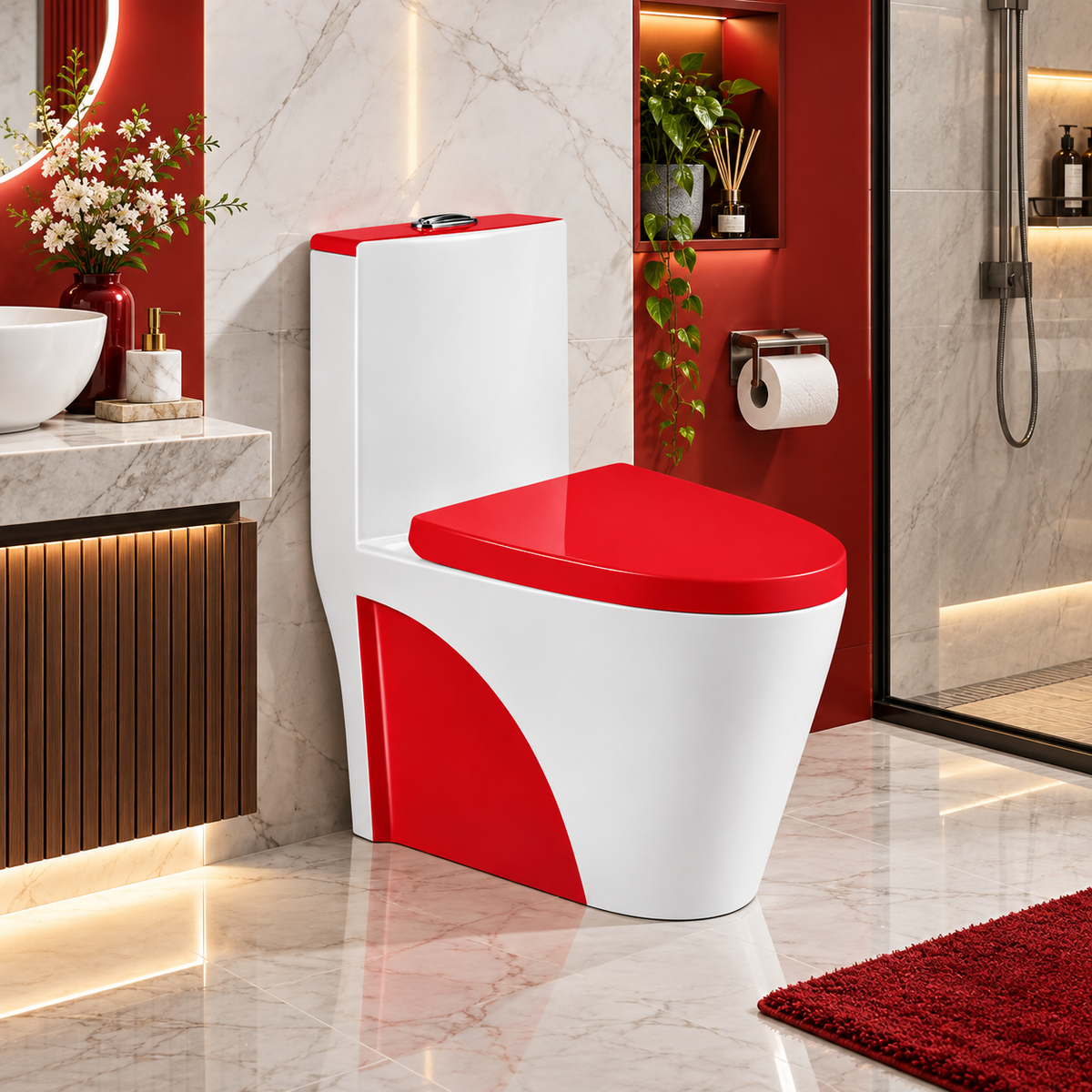 Inodoro One Piece Blanco con Rojo Minimalista | XM 8835R