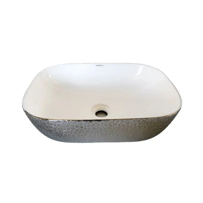 Ovalín de Loza (153) Mod.Rectangular Blanco C/Plateado Granito 45X33X13.5 - Fratelli
