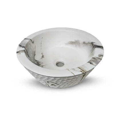 Ovalín de Loza (468) Mod. Circular Marmoleado Blanco C/Gris 40X33X14.5 - Fratelli