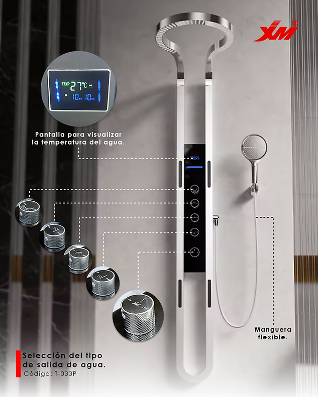 Columna de Ducha Inteligente Plateado T-033P Xm Premium