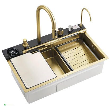 Lavadero de cocina Multifuncional 7 teclas MAX ACERO SUS 304 c/Dorado - Premium