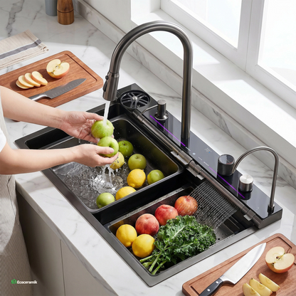 Lavadero de cocina Multifuncional 7 teclas MAX ACERO SUS 304 c/Negro - Premium