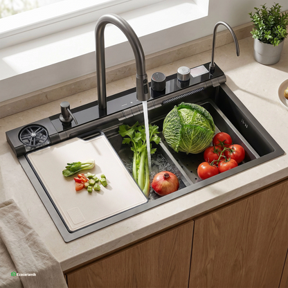 Lavadero de cocina Multifuncional 7 teclas MAX ACERO SUS 304 c/Negro - Premium