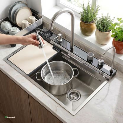 Lavadero de cocina Multifuncional 7 teclas MAX ACERO SUS 304 c/Plateado - Premium