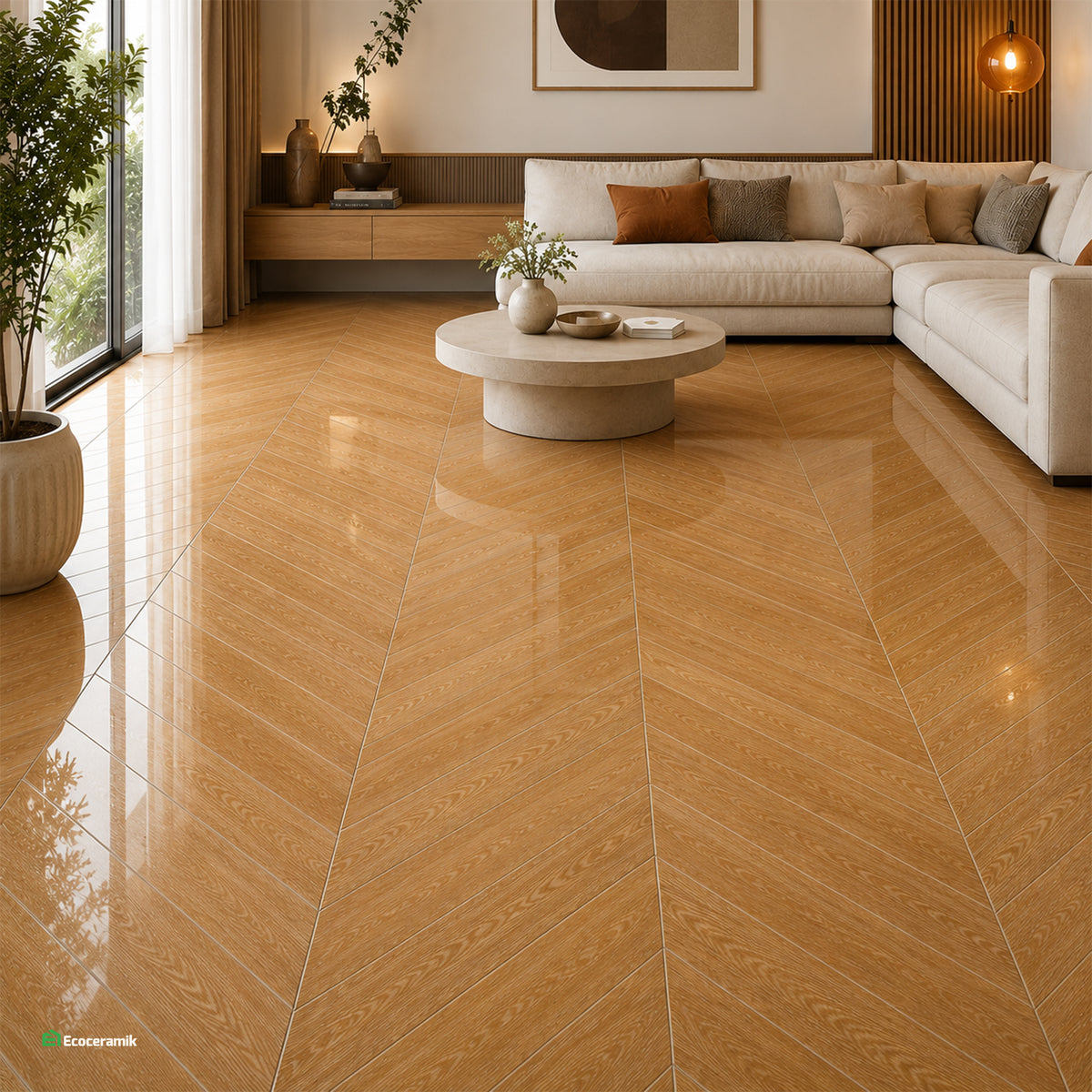 Porcelanato Madera Cerezo 60x60 cm vitrificado Carving -  Premium Caja 1.44m2 / 4 pz