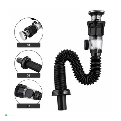 Desagüe Sifón Corrugado Negro AntiOlor Push Cromado | Fratelli
