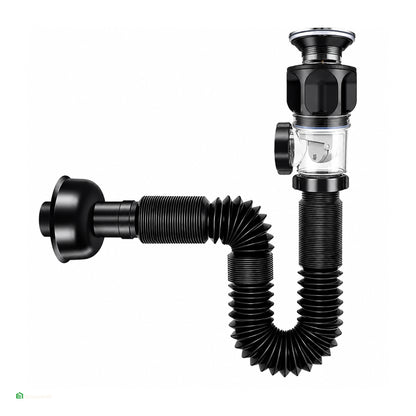 Desagüe Sifón Corrugado Negro AntiOlor Push Cromado | Fratelli