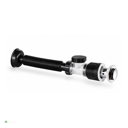 Desagüe Sifón Corrugado Negro AntiOlor Push Cromado | Fratelli