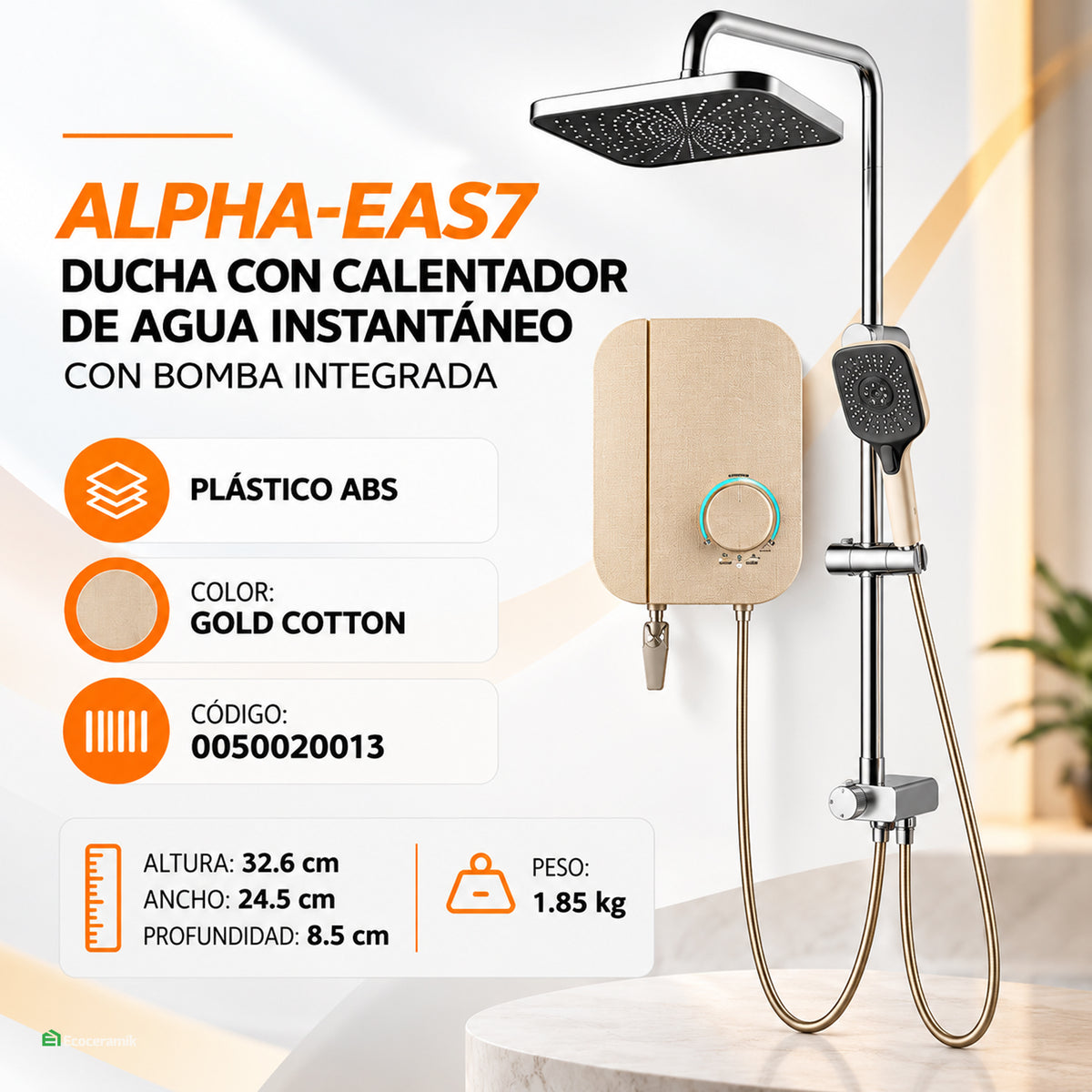 Ducha con Calentador Instantáneo ALPHA-EAS7 Gold Cotton – Fratelli