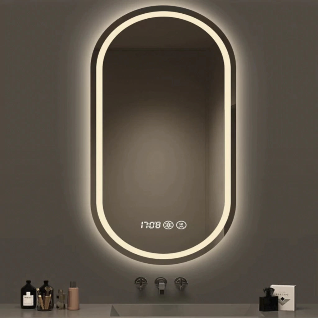 Espejo LED Smart X5080 Oval 3 Luces Touch Reloj