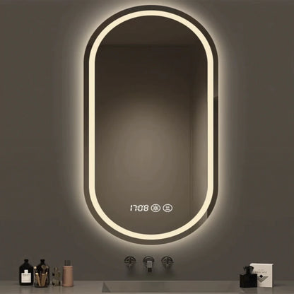 Espejo LED Smart X5080 Oval 3 Luces Touch Reloj
