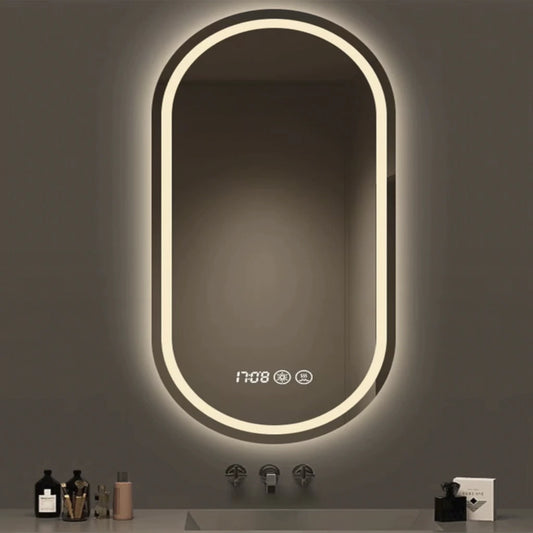Espejo LED Smart X5080 Oval 3 Luces Touch Reloj