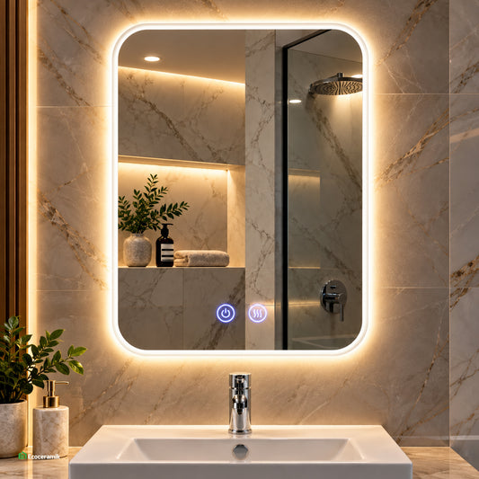 Espejo de  Led Vertical Curvo 3 Luces con Antiempañante 50x70 cm Eco