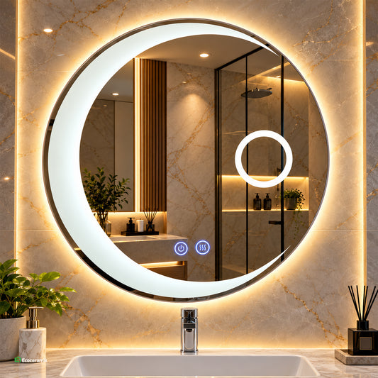 Espejo Lunar de pared Con Luz Led Antiempañante 60x60 cm Eco.