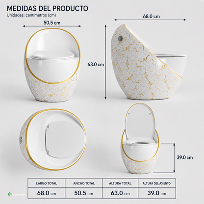 Inodoro One Piece Páris Blanco Gold – Modelo Huevo Siamés - Premium
