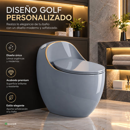 Inodoro One Piece Huevito Gris - Gold Plus Loza vitrificada Premium