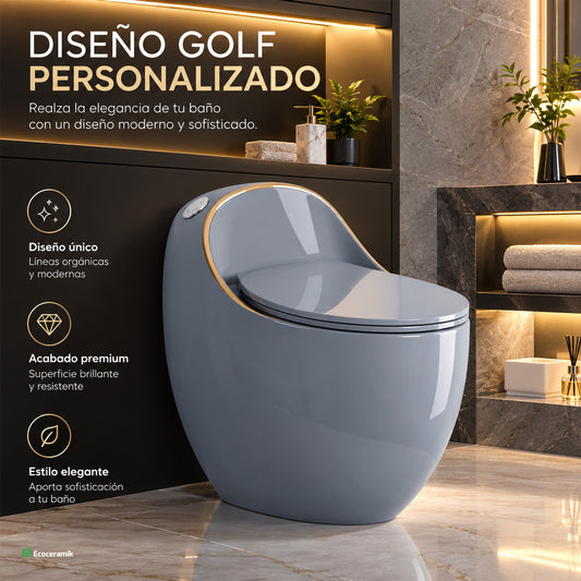 Inodoro One Piece Huevito Gris - Gold Plus Loza vitrificada Premium