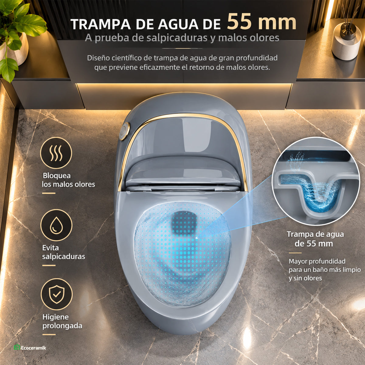 Inodoro One Piece Huevito Gris - Gold Plus Loza vitrificada Premium