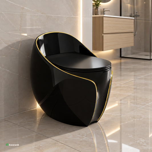 Inodoro One Piece Huevito Magneto Black - Gold Premium