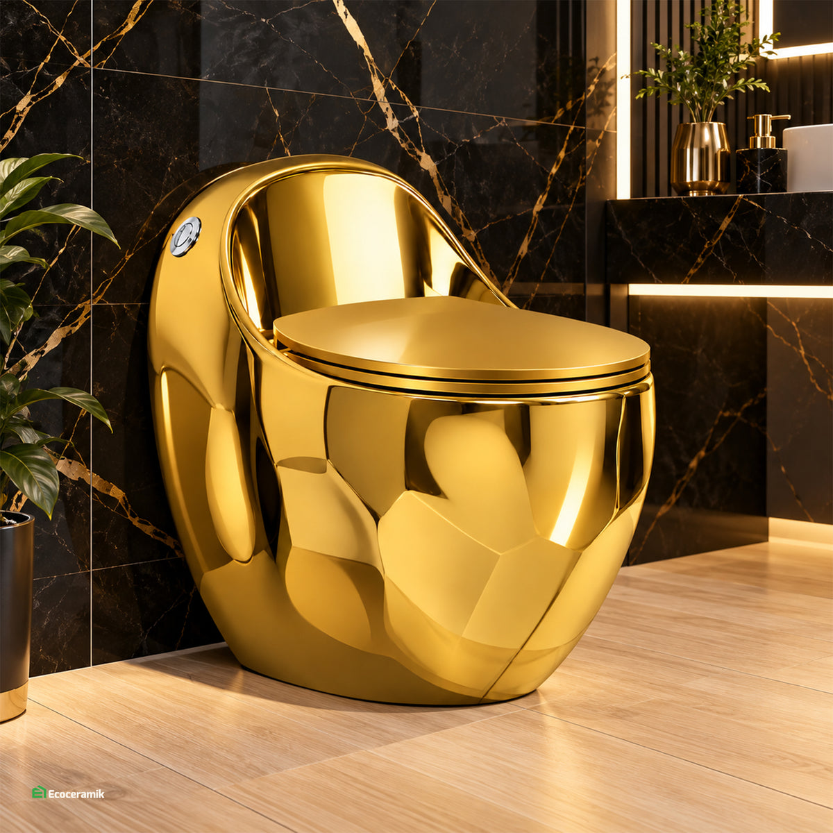 Inodoro One Piece Huevito Rocoso Dorado - Gaia Premium
