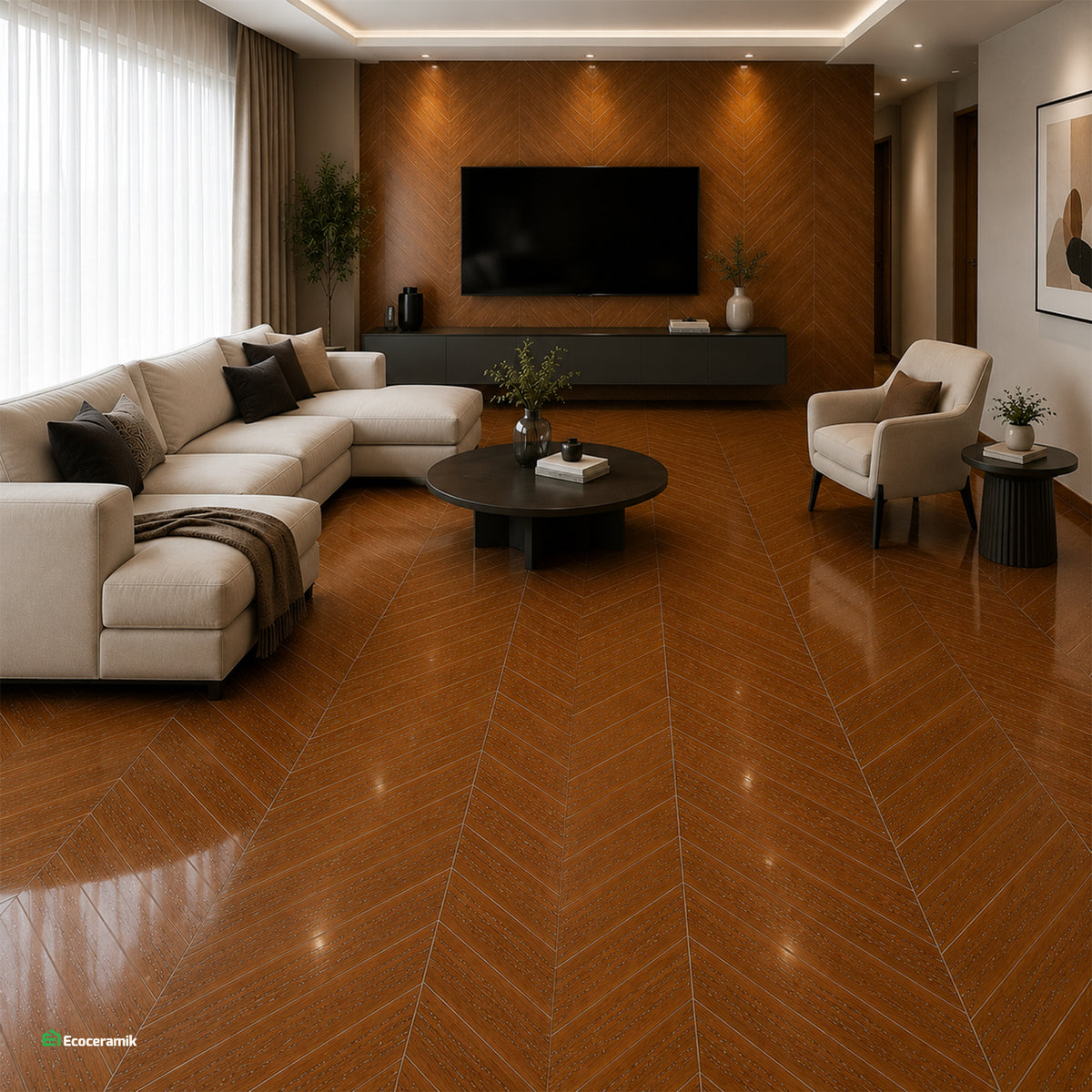Porcelanato Madera Nogal 60x60 cm vitrificado Carving - Premium Caja 1.44m2 / 4 pz