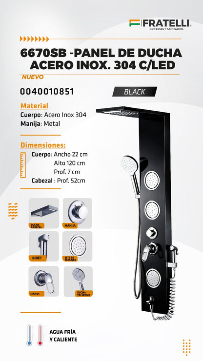 Panel de Ducha 6670SB Black Premium con LED Fratelli