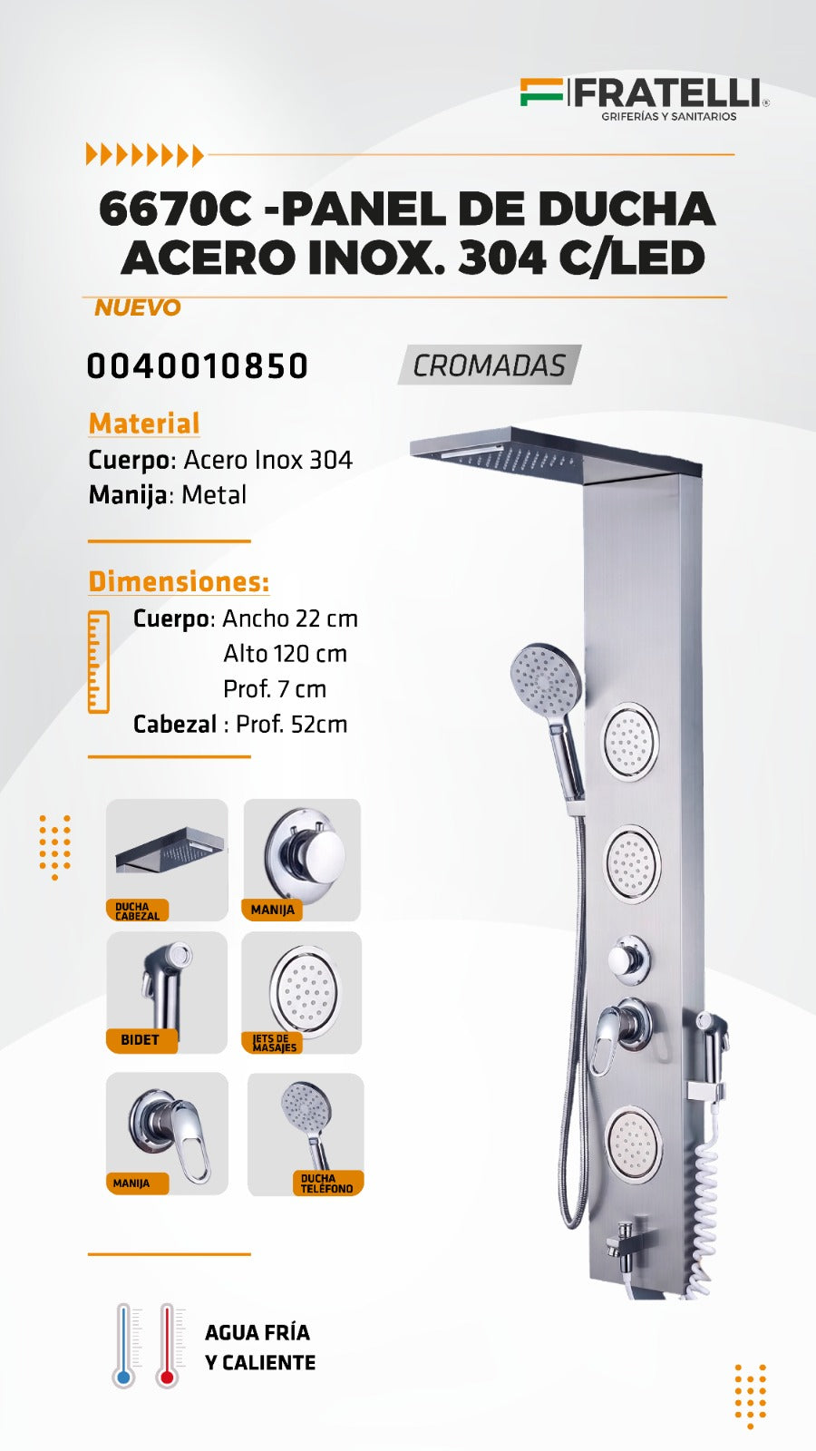 Panel de Ducha 6670C Cromado Premium con LED