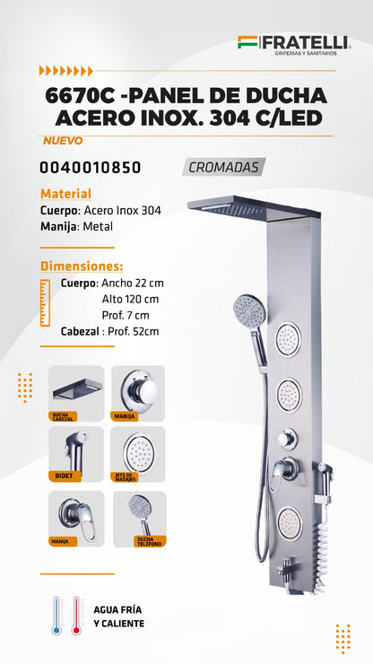 Panel de Ducha 6670C Cromado Premium con LED