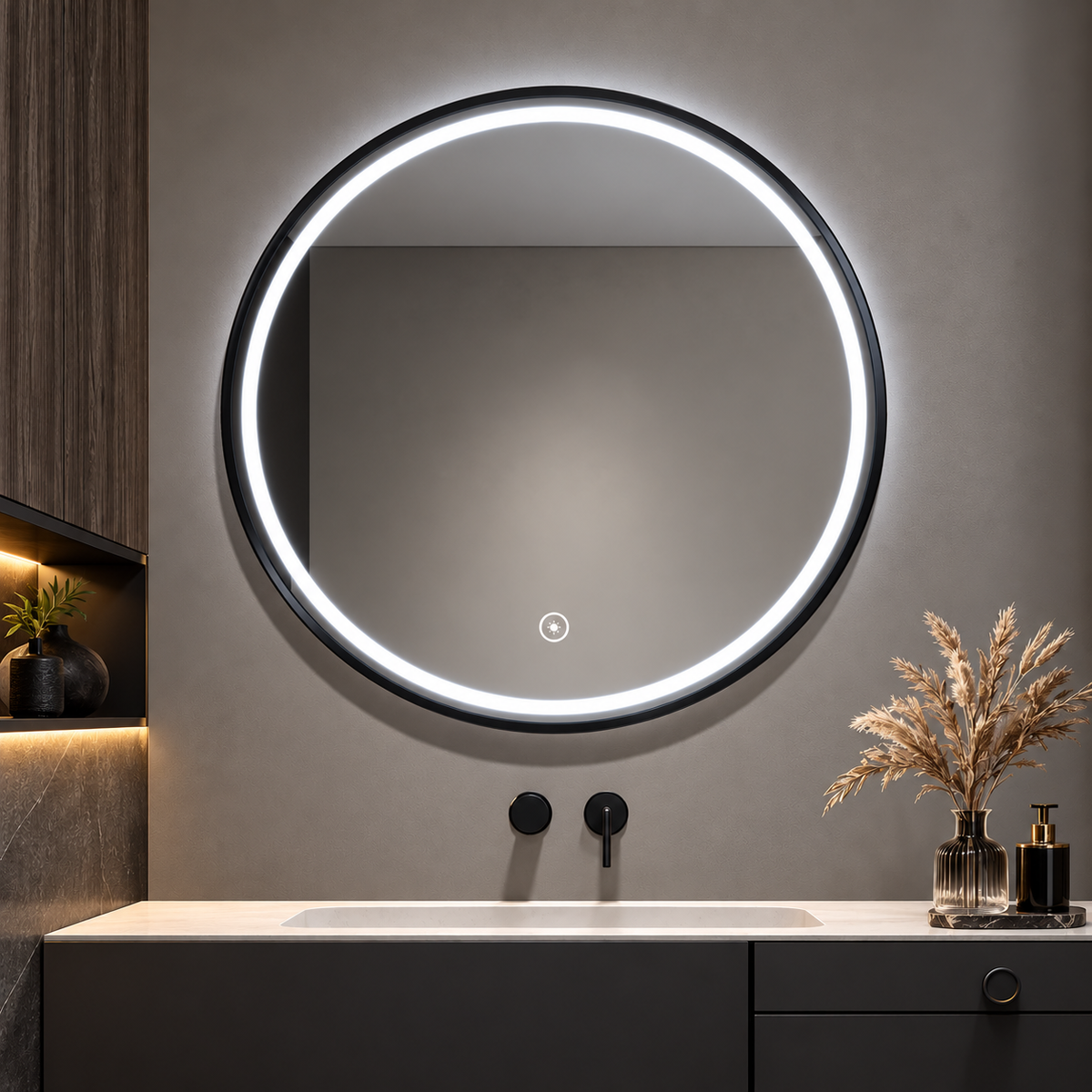 Espejo Circular LED Touch 60 × 60 cm – Modelo TCR6060B Borde Negro