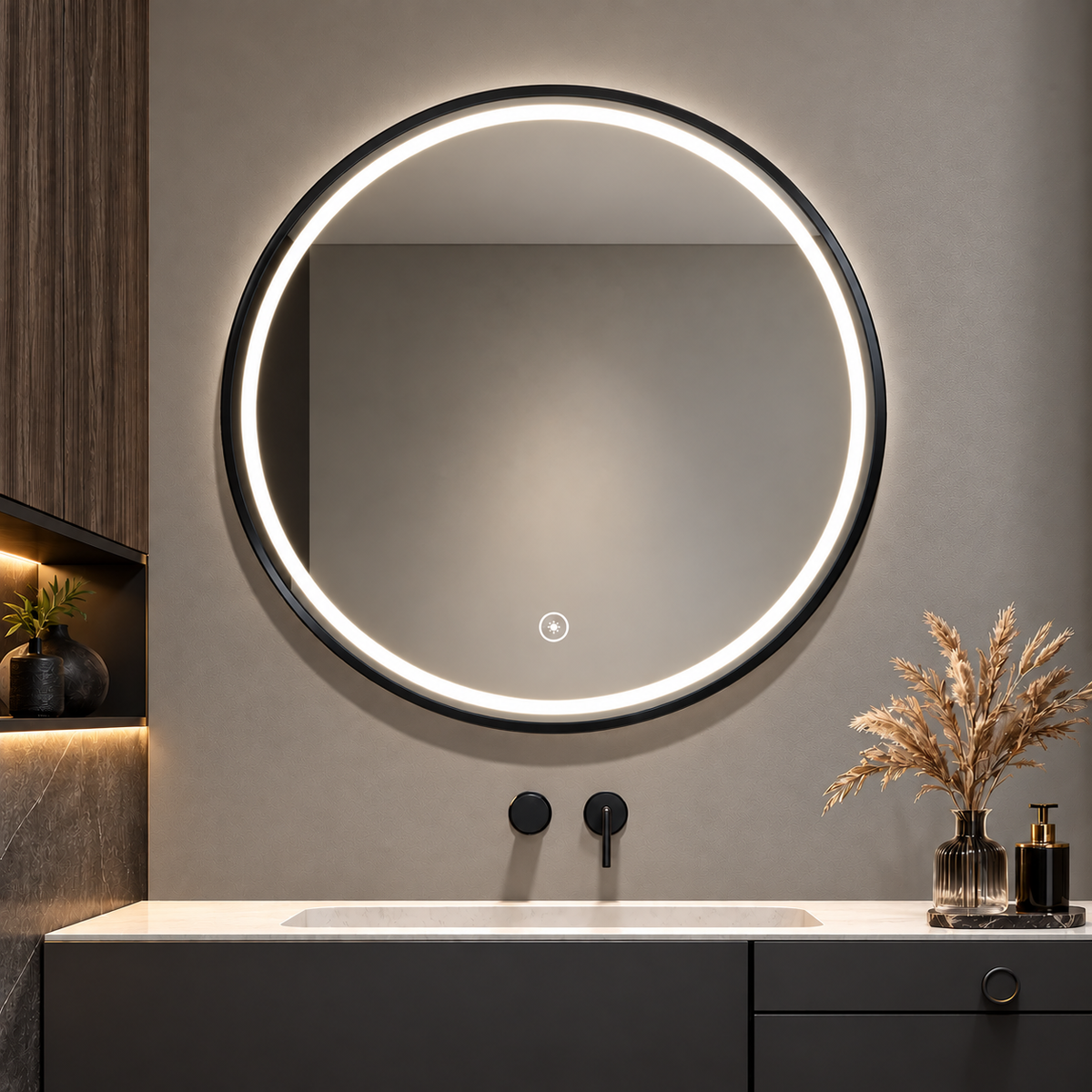 Espejo Circular LED Touch 60 × 60 cm – Modelo TCR6060B Borde Negro