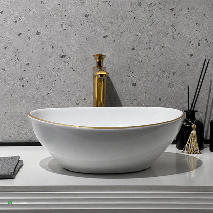 Ovalín de loza vitrificada ovalado (MOD VARCO) Blanco c/ dorado 41X34X14.5 - Frencia