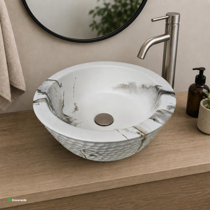 Ovalín de Loza (468) Mod. Circular Marmoleado Blanco C/Gris 40X33X14.5 - Fratelli