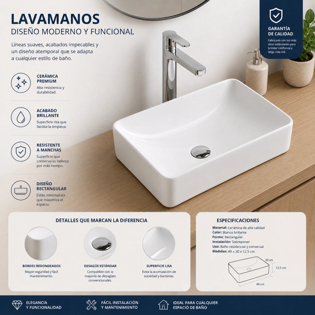 Ovalín de Loza (171A) Mod.Rectangular Blanco 49X30X12.5 Fratelli