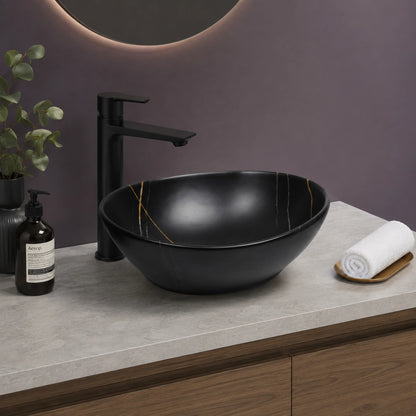 Ovalín de loza vitrificada ovalado (MOD varco) negro c/betas dorado 41X34X14.5 Premium - Chenni