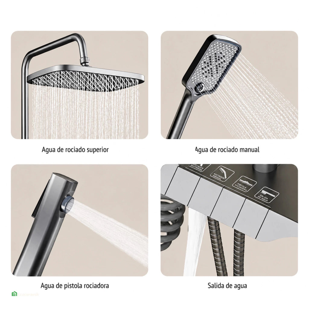 Columna de Ducha Tipo Piano 4 Teclas – Acero Inoxidable 304 Gris Premium